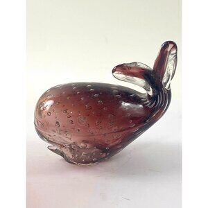 Art Glass Bullicante Bubbles Murano Style Whale Amethyst Purple Paper Weight